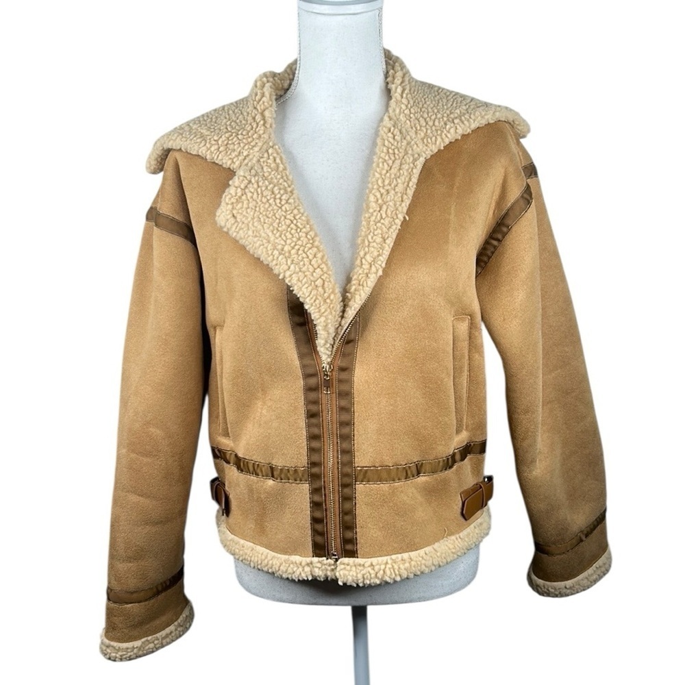 Dazy Tan Sherpa Lined Faux Suede Western Cowgirl Plush Fall Winter Jacket XS‎